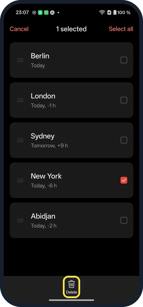 Android screenshot: Tap Delete