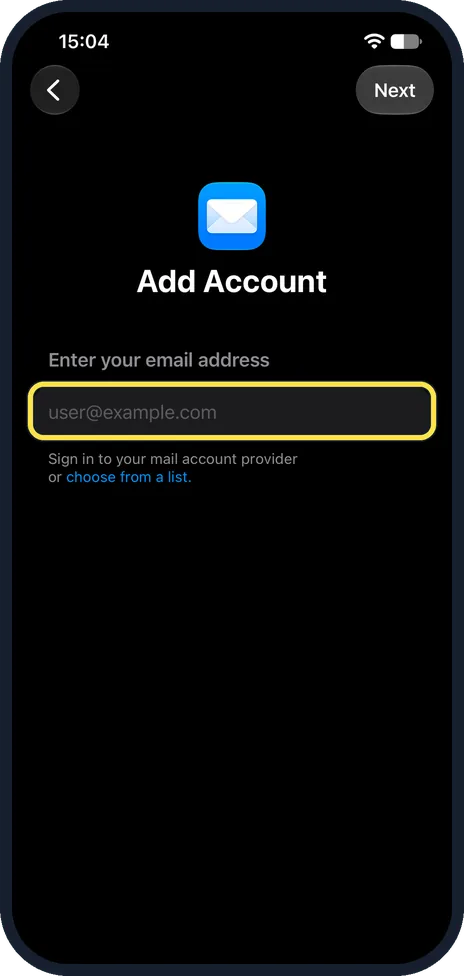 iPhone screen: Enter your email address and sign in