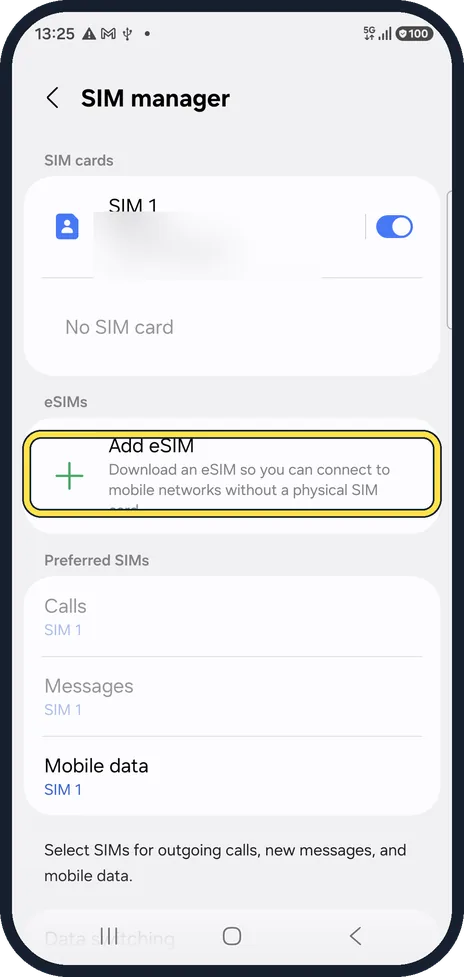 Android screenshot: Open SIM manager