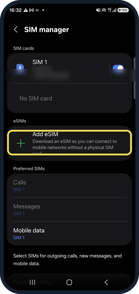 Android screenshot: Open SIM manager