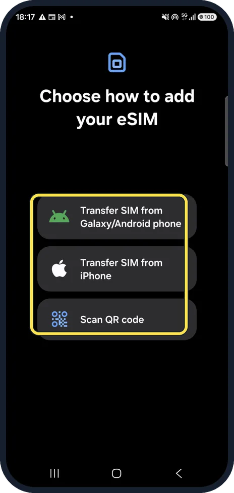 Android screenshot: Choose how to add it
