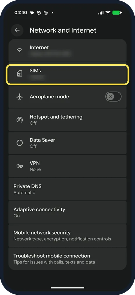 Screenshot from the guide: How to add an eSIM or second SIM on a Google Pixel (Android 17)