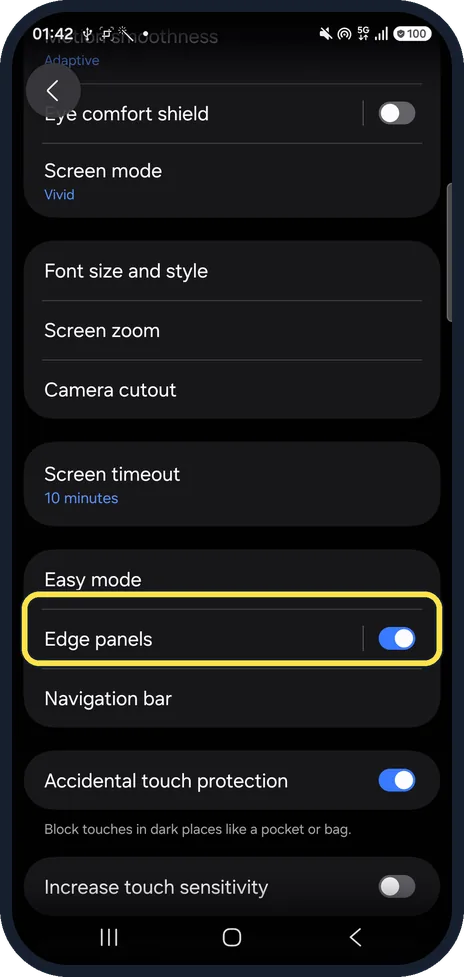Android screenshot: Open Edge panels