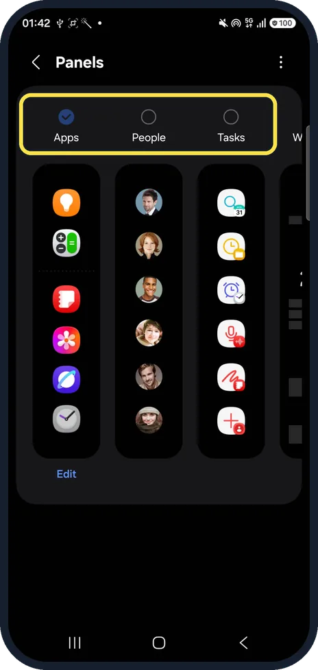 Android screenshot: Tick the panels you want