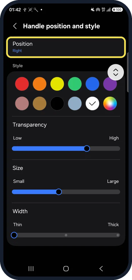 Android screenshot: Move or restyle the handle