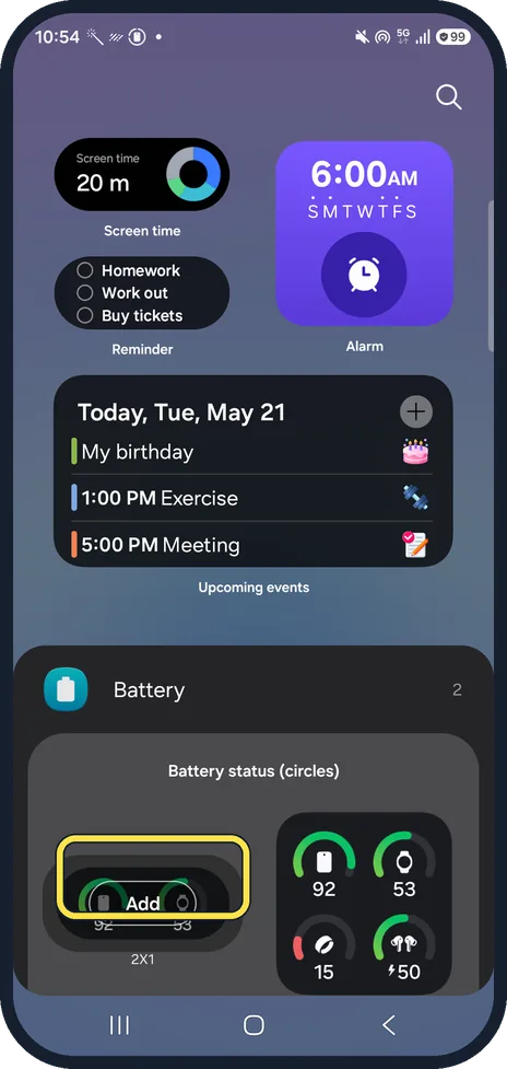 Android screenshot: Add and place it