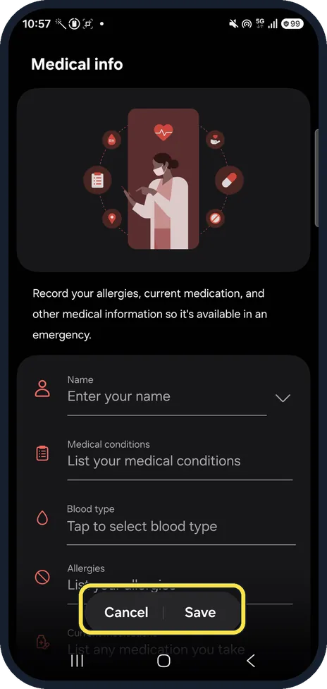 Android screenshot: Fill in the form
