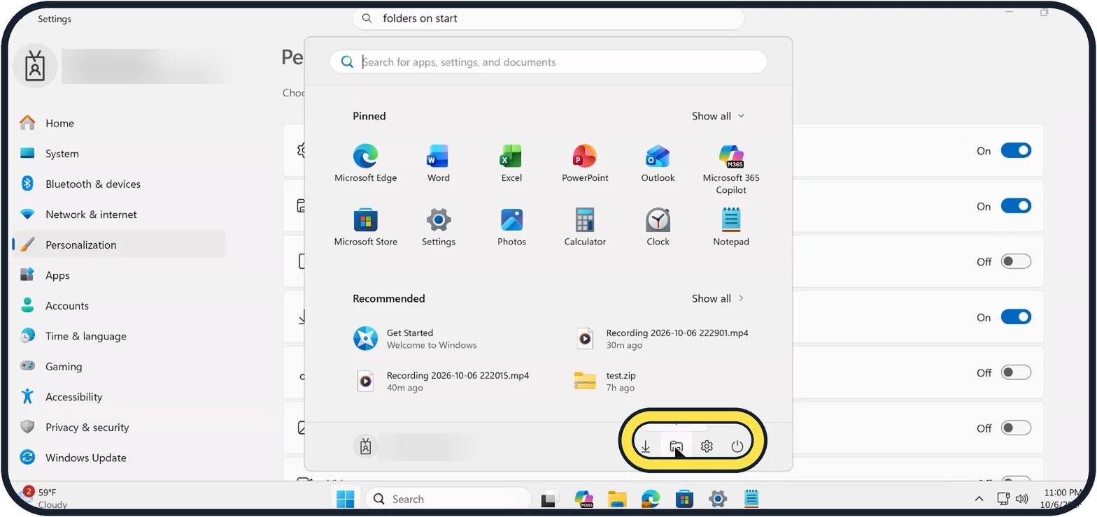 Windows screenshot: Open Start
