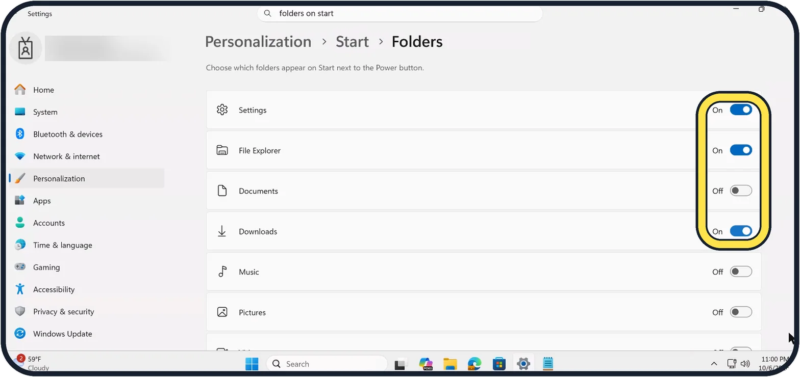 Windows screenshot: Switch on what you want