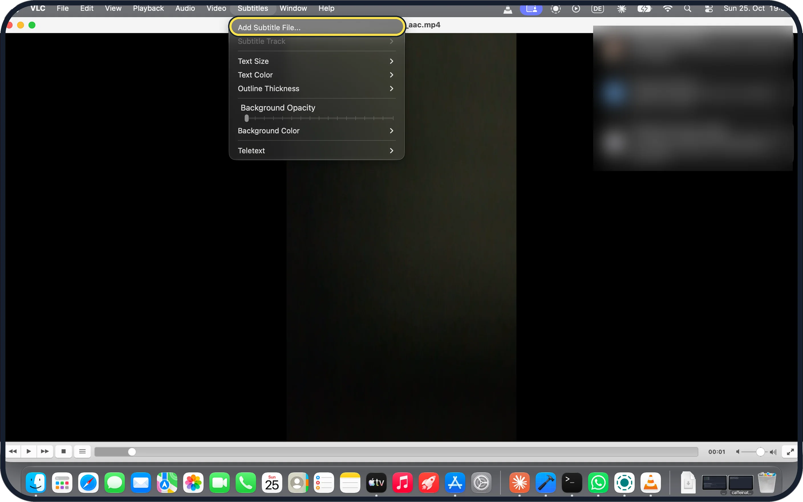 Mac screenshot: Choose Subtitles, Add Subtitle File