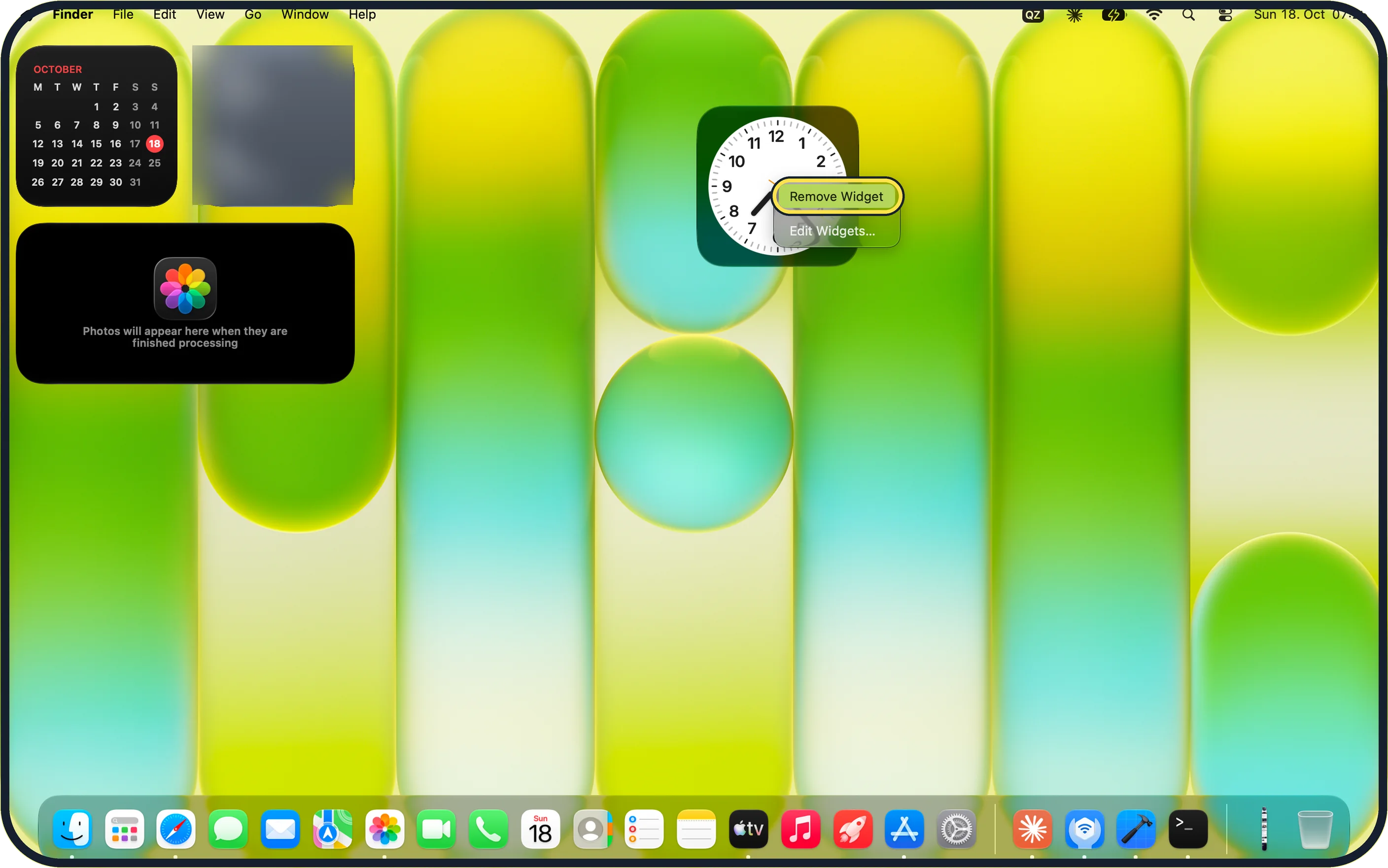 Mac screenshot: Remove a widget