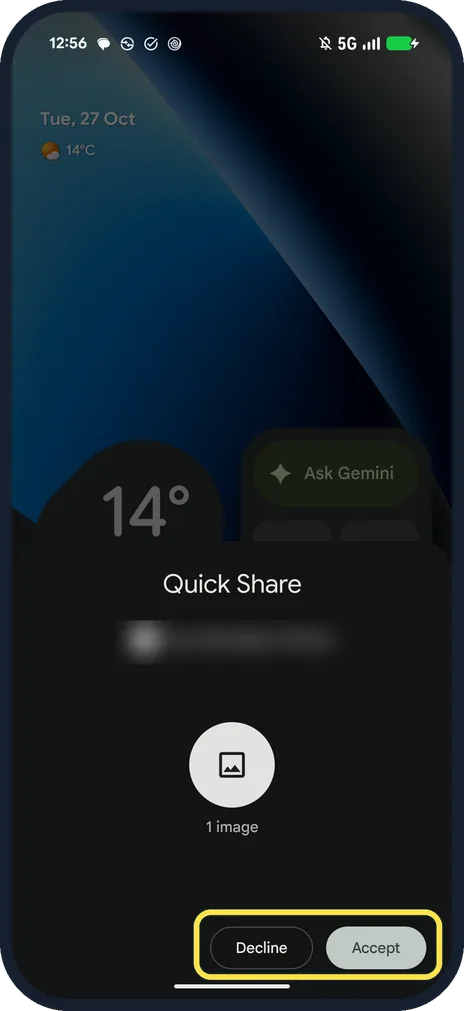 Android screenshot: Tap Accept on the Pixel