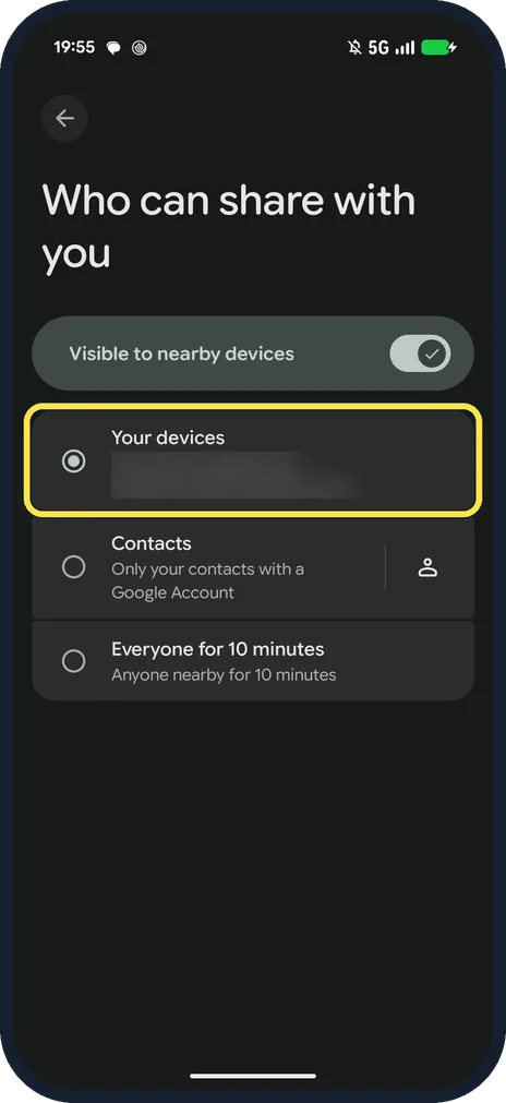 Android screenshot: Set it back to Your devices