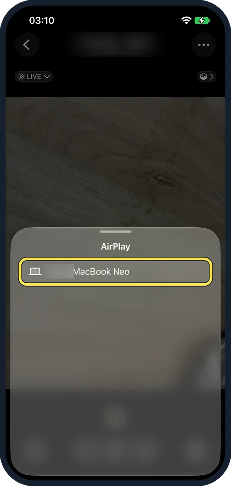 iPhone screen: Choose the Mac