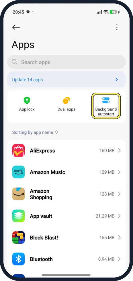 Screenshot from the guide: How to allow Autostart for an app on a Xiaomi phone (HyperOS 3)