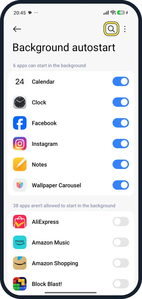 Android screenshot: Find the app