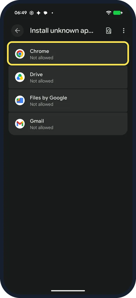 Android screenshot: Pick the app that has the APK