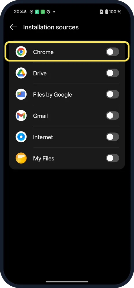 Android screenshot: Switch on one app