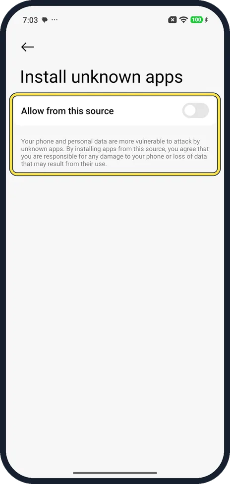 Android screenshot: Tap Allow from this source