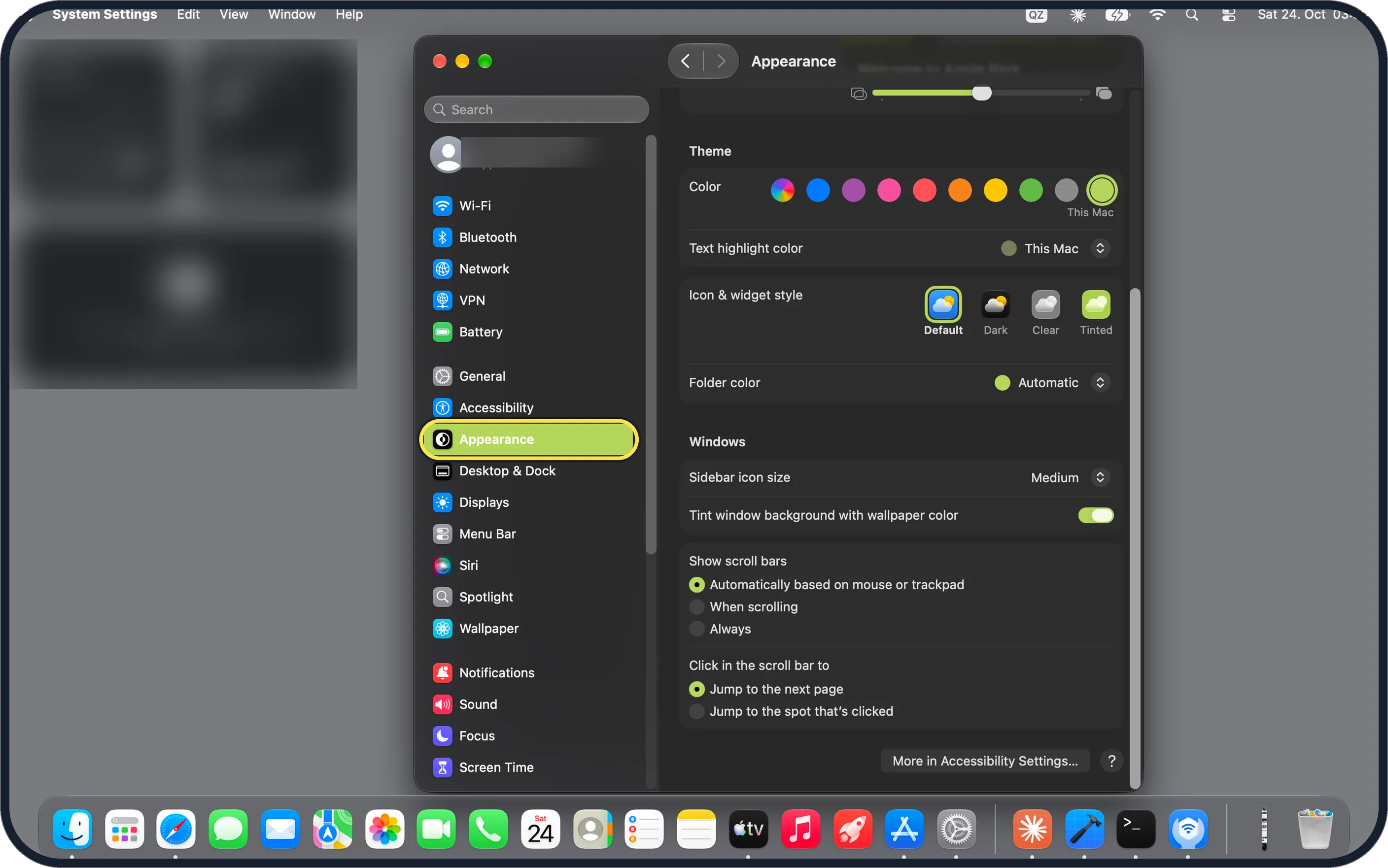 Mac screenshot: Click Appearance in the sidebar