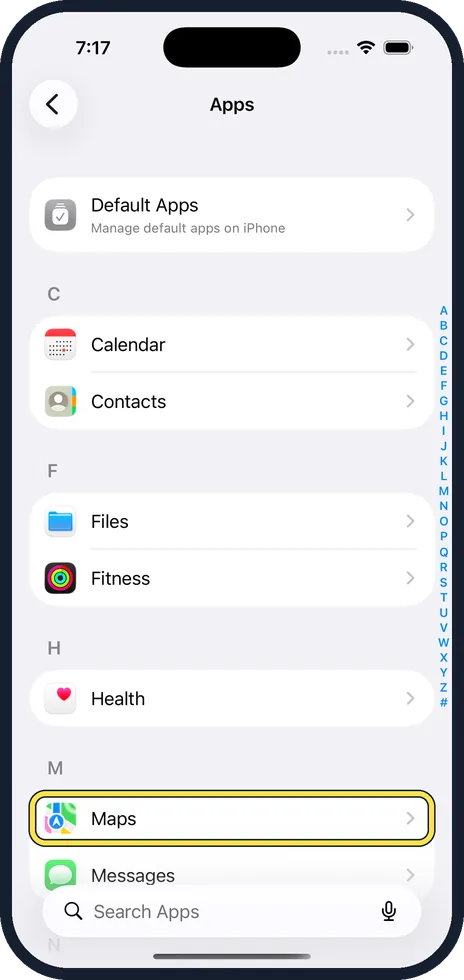 iPhone screen: Tap Maps