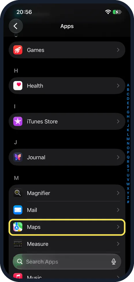 iPhone screen: Tap Maps