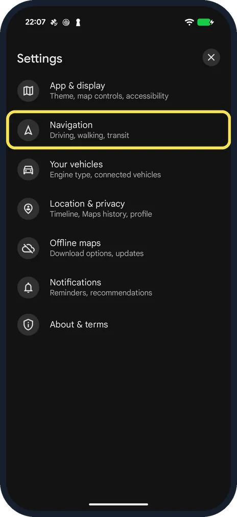 Android screenshot: Tap Navigation