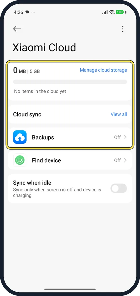 Android screenshot: Or open Xiaomi Cloud