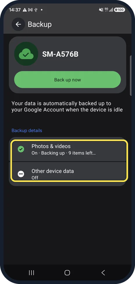 Android screenshot: Check what is included