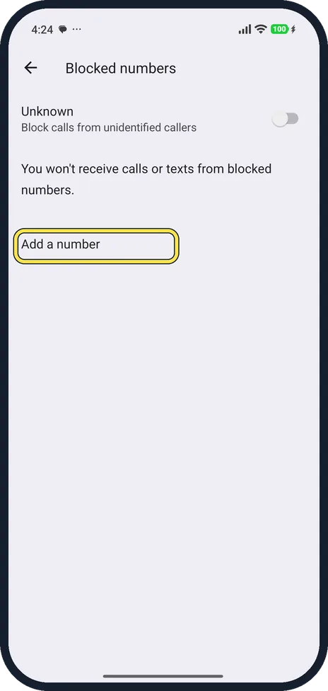 Android screenshot: Add a number