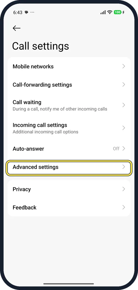 Android screenshot: Tap Advanced settings