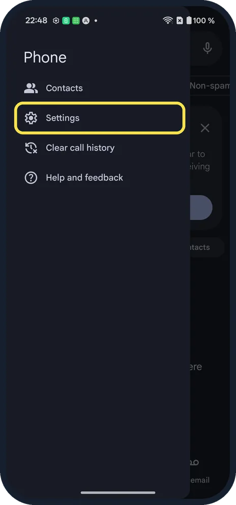 Android screenshot: Tap Settings