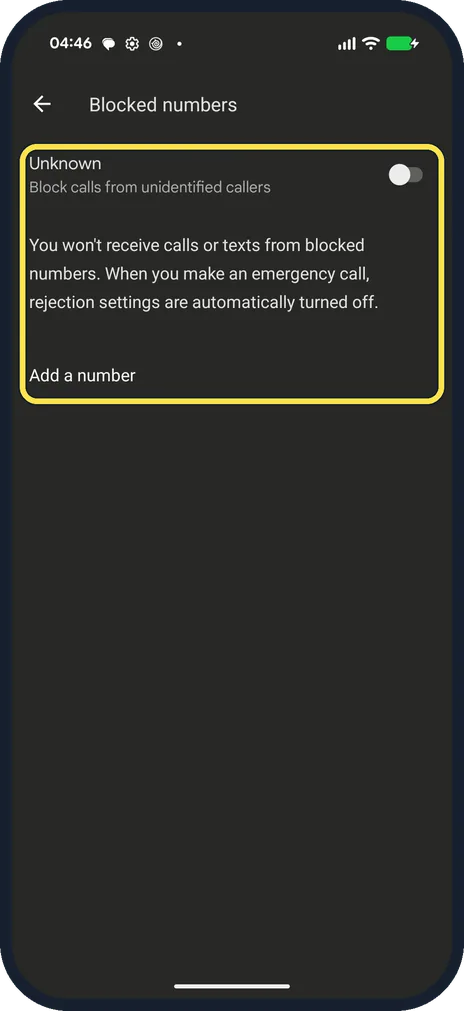 Android screenshot: Add a number