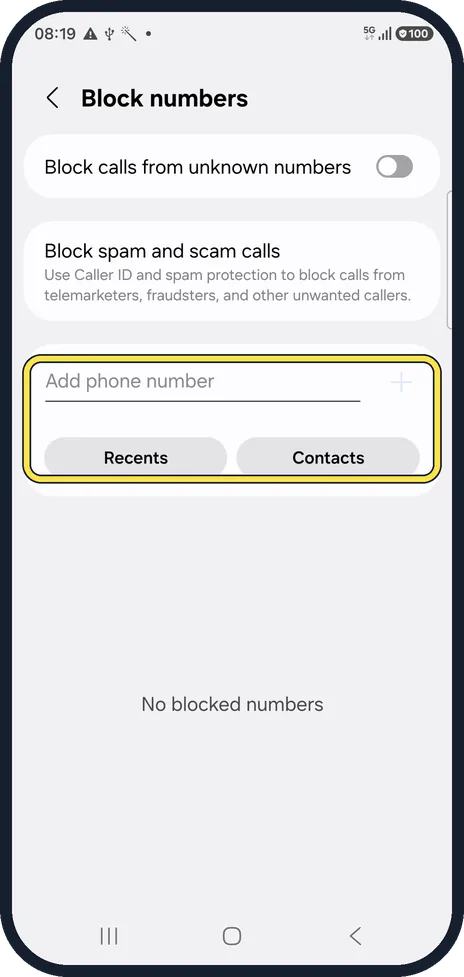 Android screenshot: Add a number