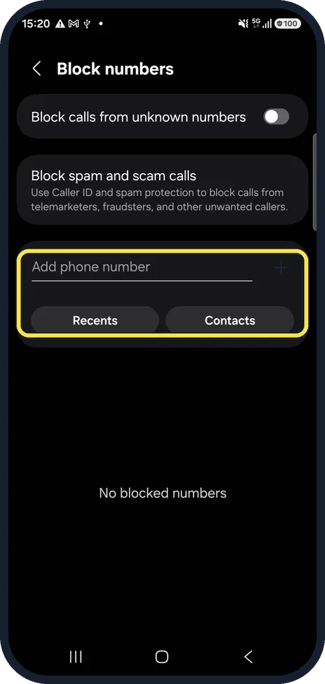 Android screenshot: Add a number