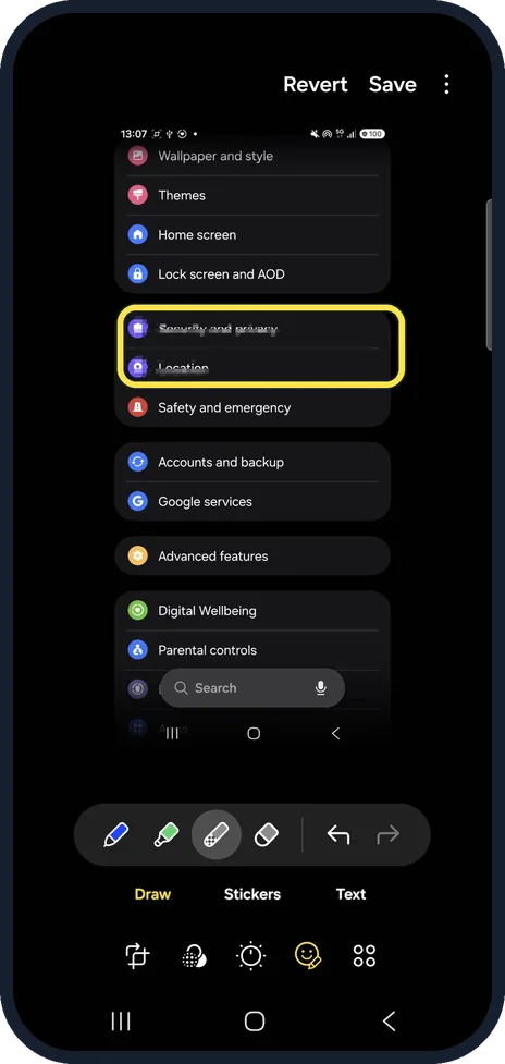 Android screenshot: Paint over it and tap Save