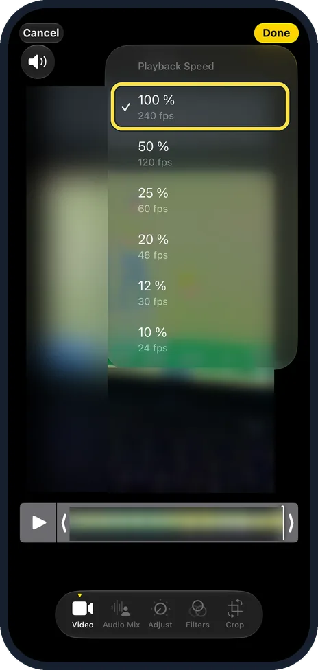iPhone screen: Tap 100 %