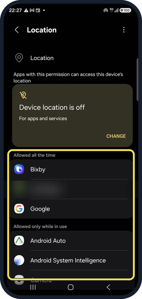Android screenshot: See which apps can use location