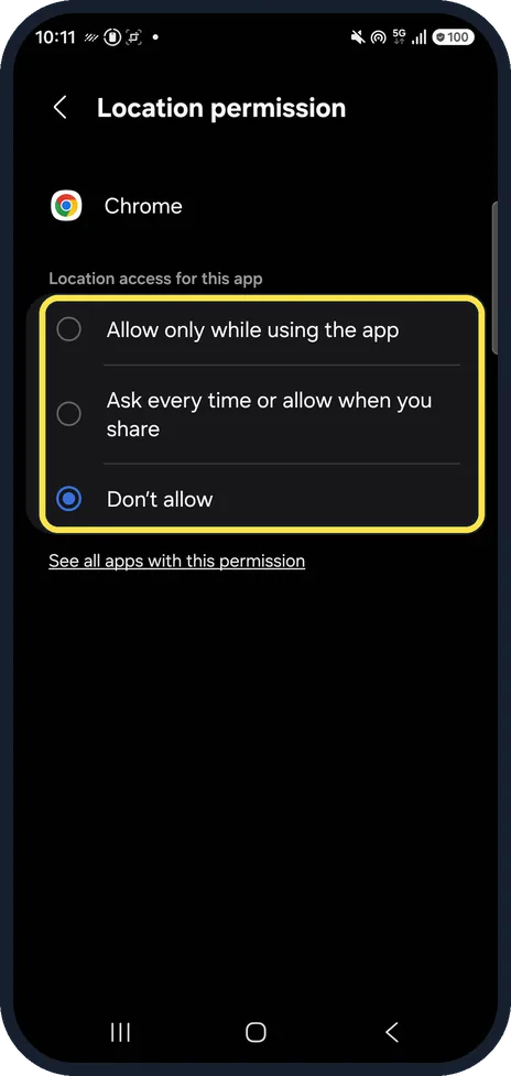 Android screenshot: Change an app