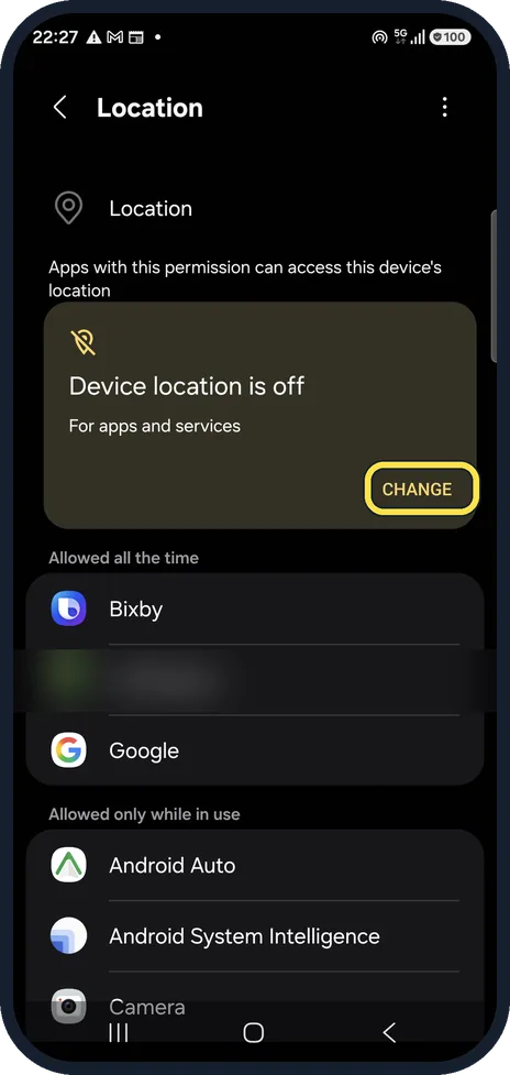 Android screenshot: Location switched off?