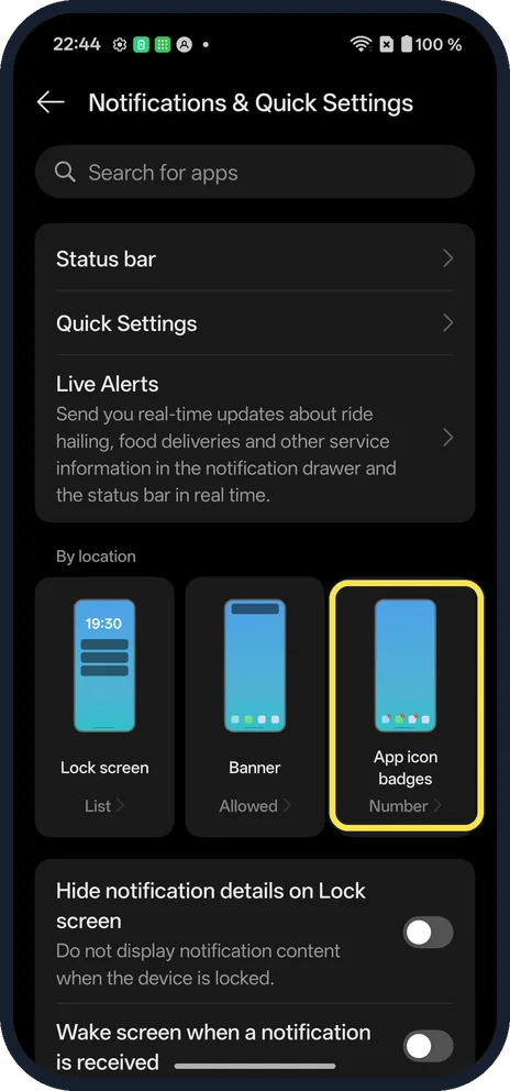 Android screenshot: Tap App icon badges