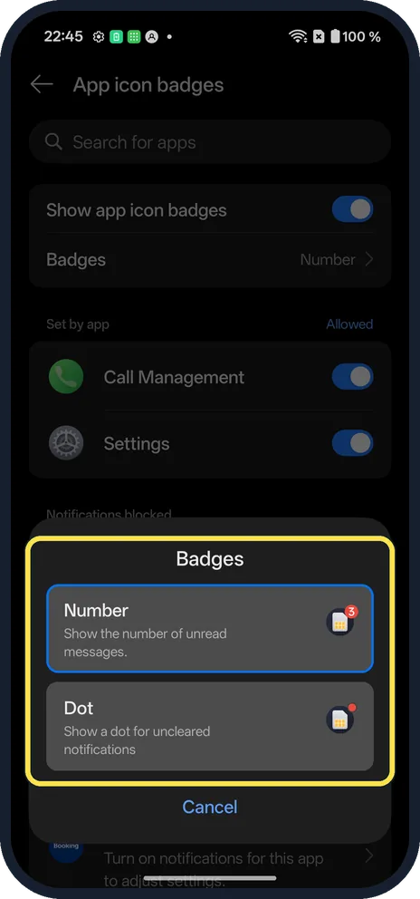 Android screenshot: Pick a badge style