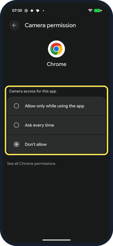 Android screenshot: Change one app