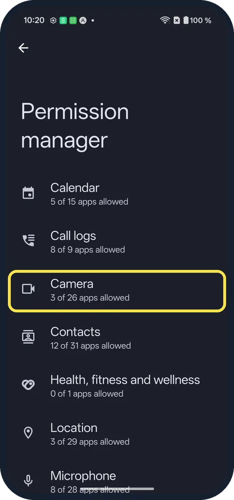 Android screenshot: Pick a permission
