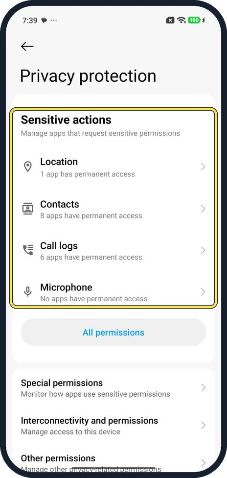 Screenshot from the guide: How to change app permissions on a Xiaomi phone (HyperOS 3)
