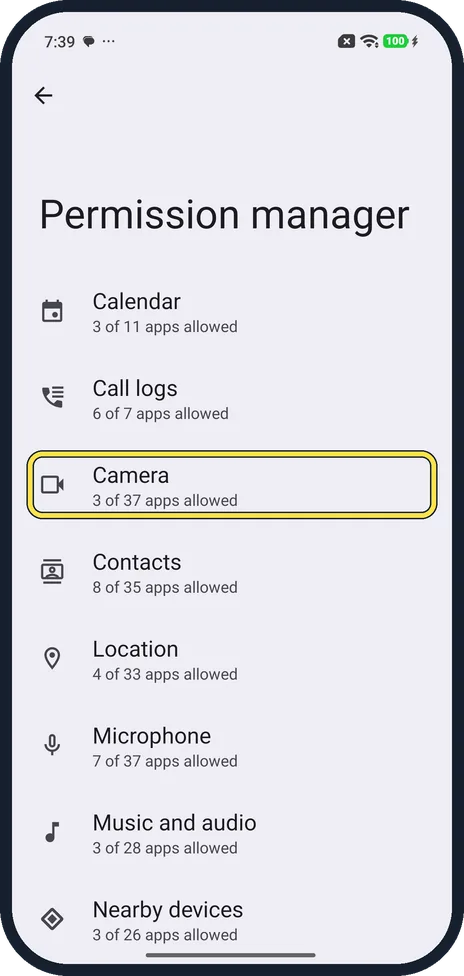 Android screenshot: Pick a permission