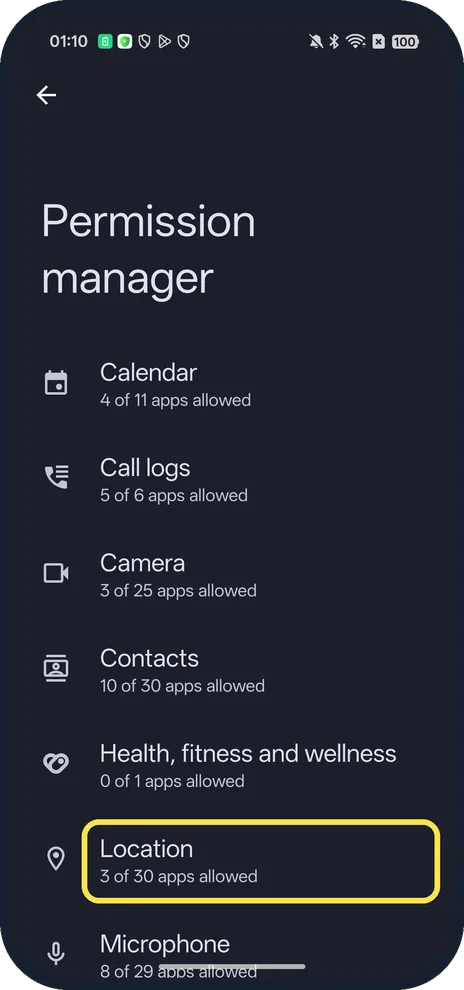 Android screenshot: Pick a permission