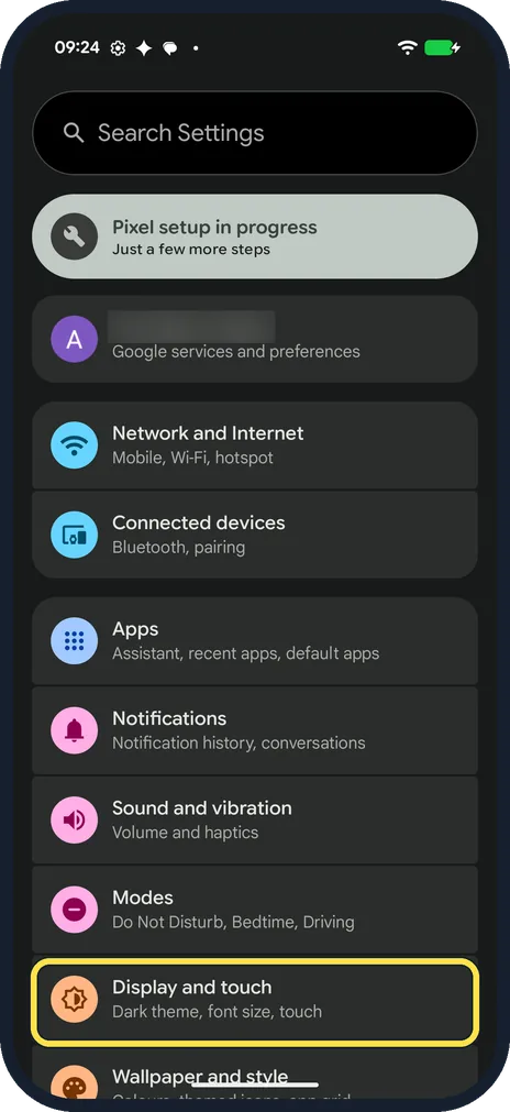 Screenshot from the guide: How to change brightness and adaptive brightness on a Google Pixel (Android 17)