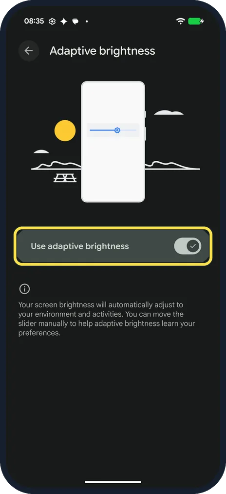Android screenshot: Use adaptive brightness