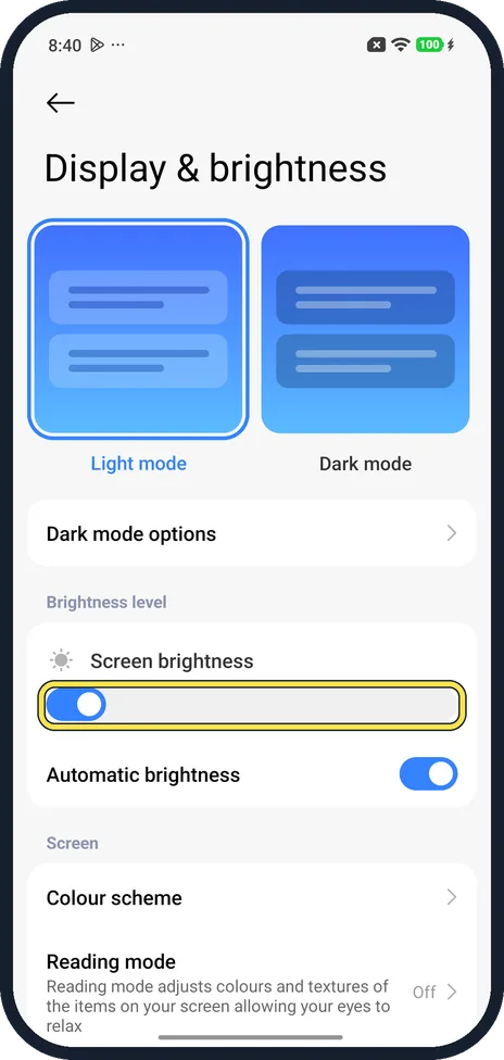 Android screenshot: Drag Screen brightness